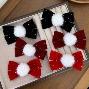Süße Samt Schleife Haarklammern Mit Weißer Künstlicher Pelzkugel Strass Weihnachten Winter Festliche Haarschmuck Für Damen Mädchen