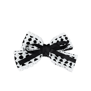 Elegant hollow lace black and white bow hair clip with vintage lolita style aesthetic