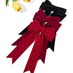 Elegant velvet bow hair clips with rhinestones in red, wine, and black colors