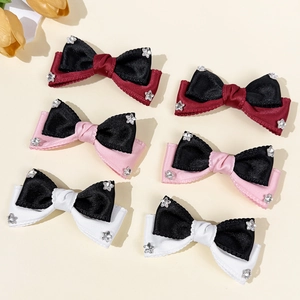 Sweet Cool Style Ribbon Bow Hair Clip With Star Rhinestone Satin Patchwork Duckbill Clip Fashion Hair Accessory For Women