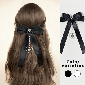 Barrette Cheveux Nœud Satin Gothique Chaîne Künstliche Perles Strass Pendentif Croix Femme Accessoire Coiffure