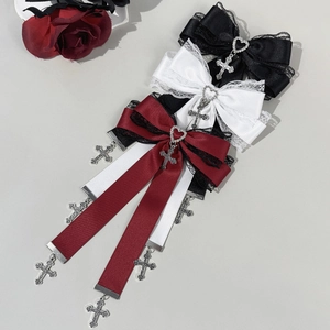 Pince à Cheveux Nœud en Dentelle Gothique Style Punk Dark Ruban Nœud Croix Cœur Pendentif Accessoire Cheveux Lolita