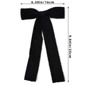 Detailed size measurement of black wool ribbon hair clip with length and width dimensions