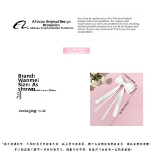Détail de la pince à cheveux en dentelle blanche avec longs rubans et dimensions