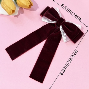 Detailed dimensions of the velvet lace bow clip showing 14cm width and 20.5cm length
