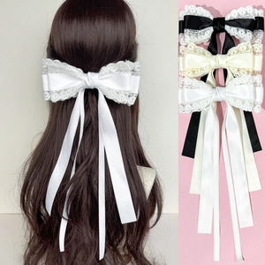 Pince à Cheveux Nœud en Dentelle Satin Élégance Française Avec Longs Rubans Accessoire Cheveux Doux Lolita pour Femme Fille