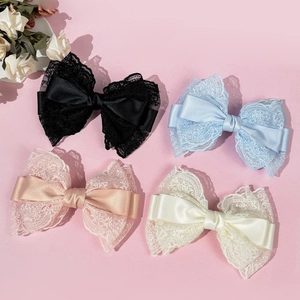 Large Lace Bow Hair Clip Satin Ribbon Handcrafted Spring Clip Elegant Sweet Vintage Hair Accessory For Women Girls