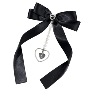 Pince à cheveux gothique en satin noir avec strass cœur et pendentif croix perle