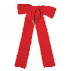 Detailed view of large red plush wool bow hair clip with soft fuzzy texture for autumn
