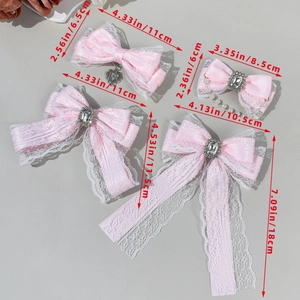 Lot de pinces à cheveux nśuds en dentelle Lolita rose avec perles et rubans