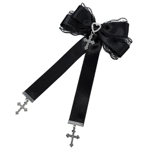Barrette à cheveux gothique en dentelle avec strass en cœur et pendentifs croix