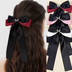 Handgemachte Schleife Haarspange Mit Langem Streamer Für Damen Satin Textur Schmetterling Schnalle Sweet Cool Stil Haarschmuck