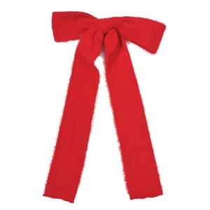 Elegant red wool bow hair clip with plush texture for women's autumn winter hairstyles
