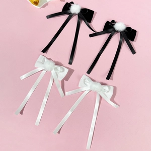 Fermagli per Capelli a Fiocco in Velluto Con Palla di Peluche Bianca Nastro Lungo Stile Balletcore Dolce per Donna Ragazza