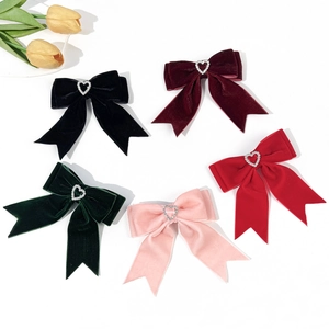 Velvet Bow Hair Clip For Women French Vintage Heart Rhinestone Hairpin Sweet Princess Bowknot Duckbill Clip Accessories