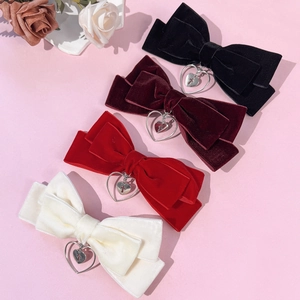 Barrettes à cheveux rétro en velours avec pendentifs cœur et croix en quatre couleurs