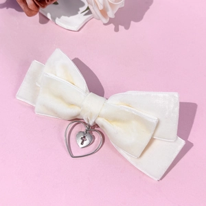 Barrette à cheveux noeud en velours blanc vintage avec pendentif coeur et croix