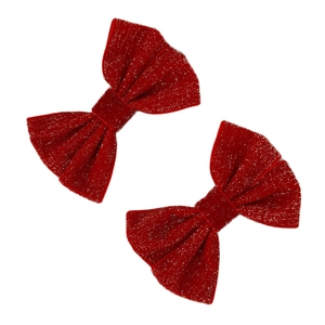 Coppia di fiocchi per capelli festivi in velluto rosso con finitura glitter argento