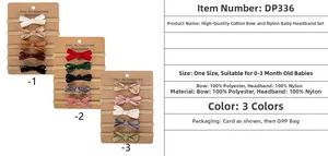Detail view of 5-piece baby nylon headband sets with soft polyester bows in diverse colors