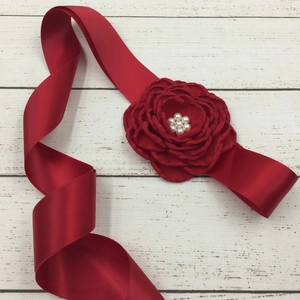 Elegant Satin Ribbon Belt With Handmade Fabric Flowers Imitation Artificial Pearls Wedding Dress Sash Kids Photography Accessory
