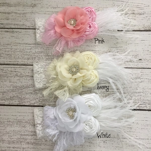 Bandeau Élégant en Chiffon Fleur Dentelle Avec Plume Fausse Künstliche Perle Strass pour Bébé Fille Enfants Princesse Fête Accessoires de Cheveux