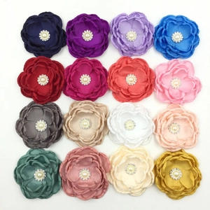 Handgefertigte Satin Blumen Haarschmuck Für Baby Mädchen Kinder Künstliche Perle Strass Verbrannte Kante Blume Für DIY Stirnband Dekoration