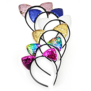 Set of colorful sequin cat ear headbands for kids available in pink blue and gold styles