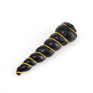Detail view of a black glitter unicorn horn with golden spiral cord for DIY headbands