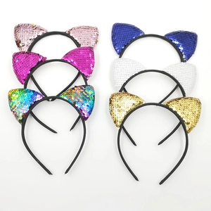 Kids Sequin Cat Ear Headband For Girls Party Costume Hair Accessories Cute Cartoon Flip Sequin Hair Hoop Festival Decoration
