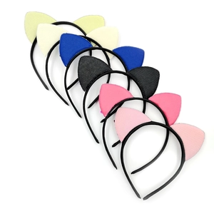 Close-up of six colorful sequin cat ear headbands showing detailed fabric texture and frames
