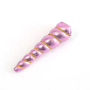 Pink metallic unicorn horn headband accessory with golden spiral cord on white background