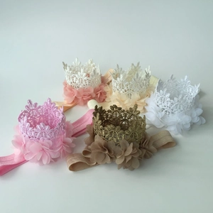 5-pack baby lace crown headbands with chiffon flowers and elastic bands for infants