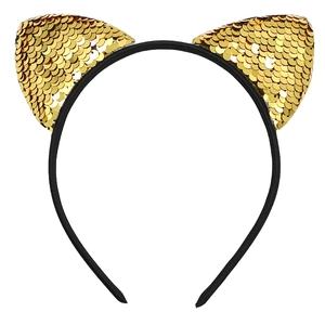 Sparkly gold sequin cat ear headband for kids hair accessories with shiny flip scales