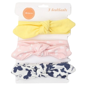 Lot de trois bandeaux pour bébé en coton doux avec nœuds et imprimés cœurs sur carte