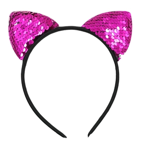 Sparkly pink sequin cat ear headband for kids party hair accessories with black base
