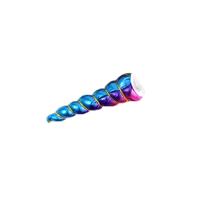 Close-up of a gradient glitter unicorn horn with golden spiral thread for DIY headbands