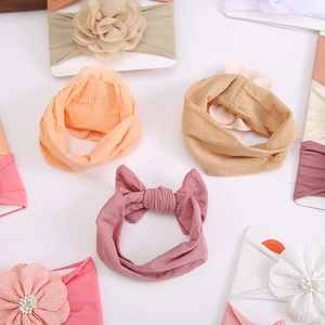 Cute 3-piece baby floral headband set with soft nylon bows in elegant pastel colors