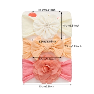 3-pack baby headbands with chiffon flowers and soft nylon bows on display card