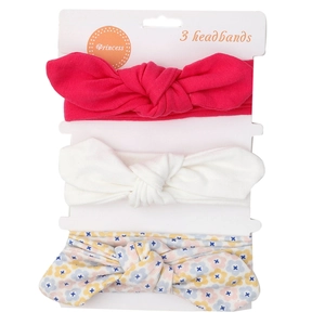 Lot de 3 bandeaux bébé en coton élastique avec oreilles de lapin et nœuds sur cartonnettes