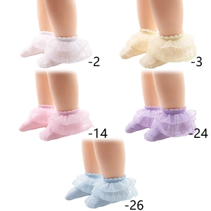 Lace ruffle baby socks set in five pastel colors including pink and blue