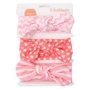 Lot de 3 bandeaux pour bébé roses avec motifs de cœurs et rayures et nœud décoratif
