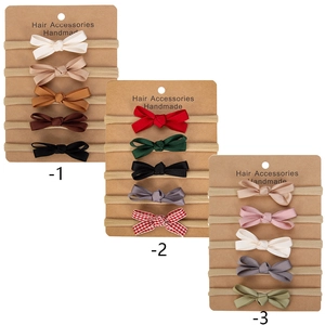 Set of 5 handmade nylon baby headbands with assorted polyester bows for infants