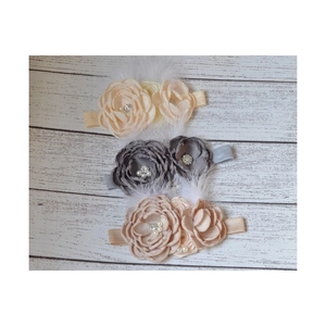 Lot de trois bandeaux pour bébé avec fleurs, perles, strass et plumes pour photographie