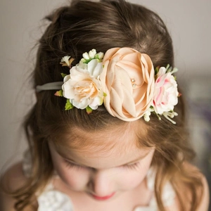 Bandeau Floral pour Bébé Fille Nylon Souple Élastique Fleurs Artificielles Accessoires de Cheveux Avec Künstliche Perles pour Photographie Mariage