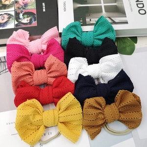 Baby Kids Bow Headband Lace Mesh Hollow Elastic Nylon Hair Band Infant Toddler Sweet Pastoral Style Hair Accessories