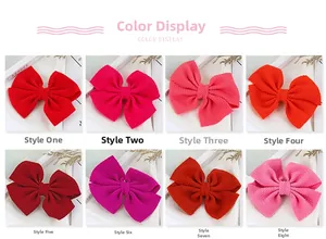 Detailed display of 8 colors of waffle knit fabric oversized bow hair clips for girls