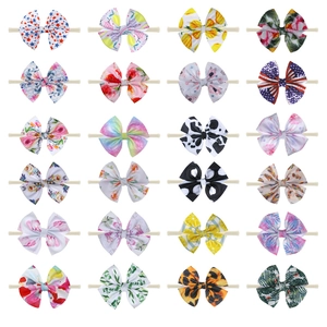 Set of 24 colorful baby nylon headbands with assorted floral and bow patterns