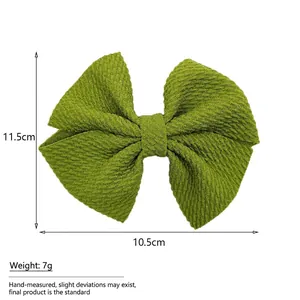 Grass green oversized bow hair clip with ribbed texture fabric for kids and babies