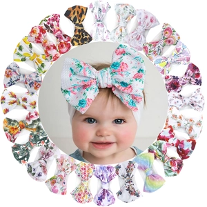 Baby Girl Soft Bow Headband Printed Floral Leopard Stretchy Nylon Hairband Newborn Infant Toddler Bow Headwear Accessory