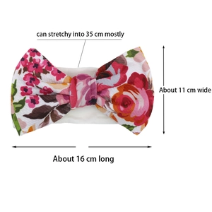 Floral print baby headband with large bow, soft stretch fabric in 16x11cm size